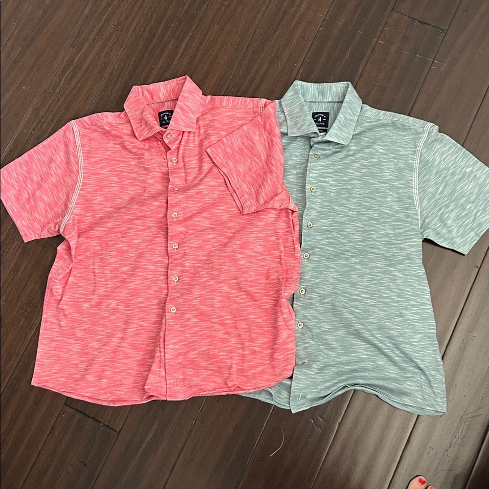 johnnie-O Top Shelf Casual Coral & Teal Button Down Shirts Boys Large Set of 2